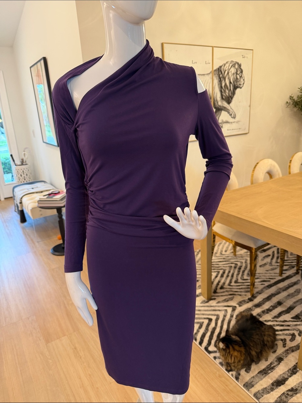 Colleen Lopez Deep Purple Asymmetric One-Shoulder Midi Dress